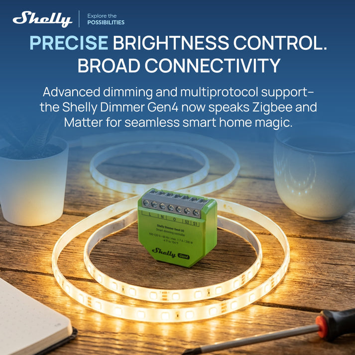 Shelly Dimmer Gen4 US UL-Certified – Smart Wi-Fi, Zigbee & Matter Dimmer Controller (Open Box)