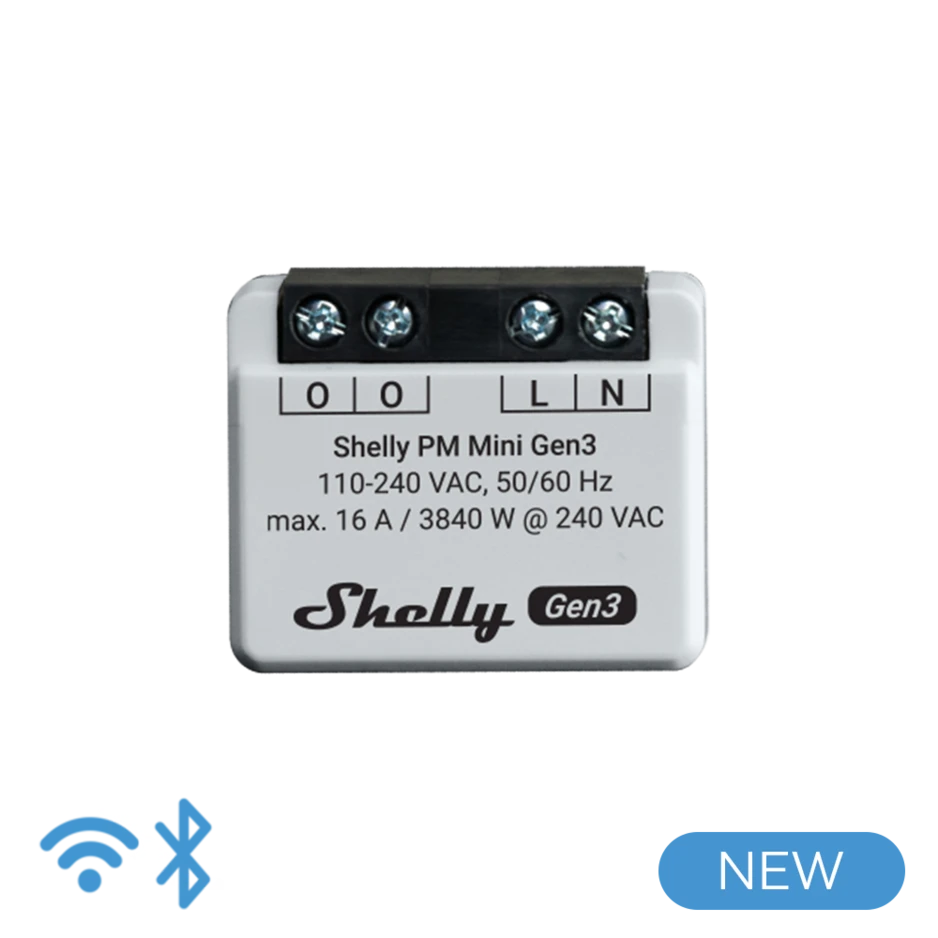 Shelly PM Mini Gen3. WiFi operated Smart Energy Meter, 1 channel 16 A