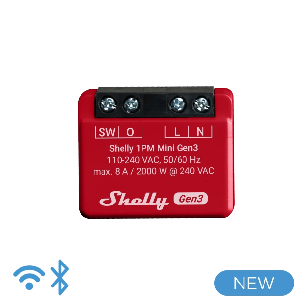 Shelly 1PM Mini Gen3. Wi-Fi Smart Relay Switch, 1 channel 8A