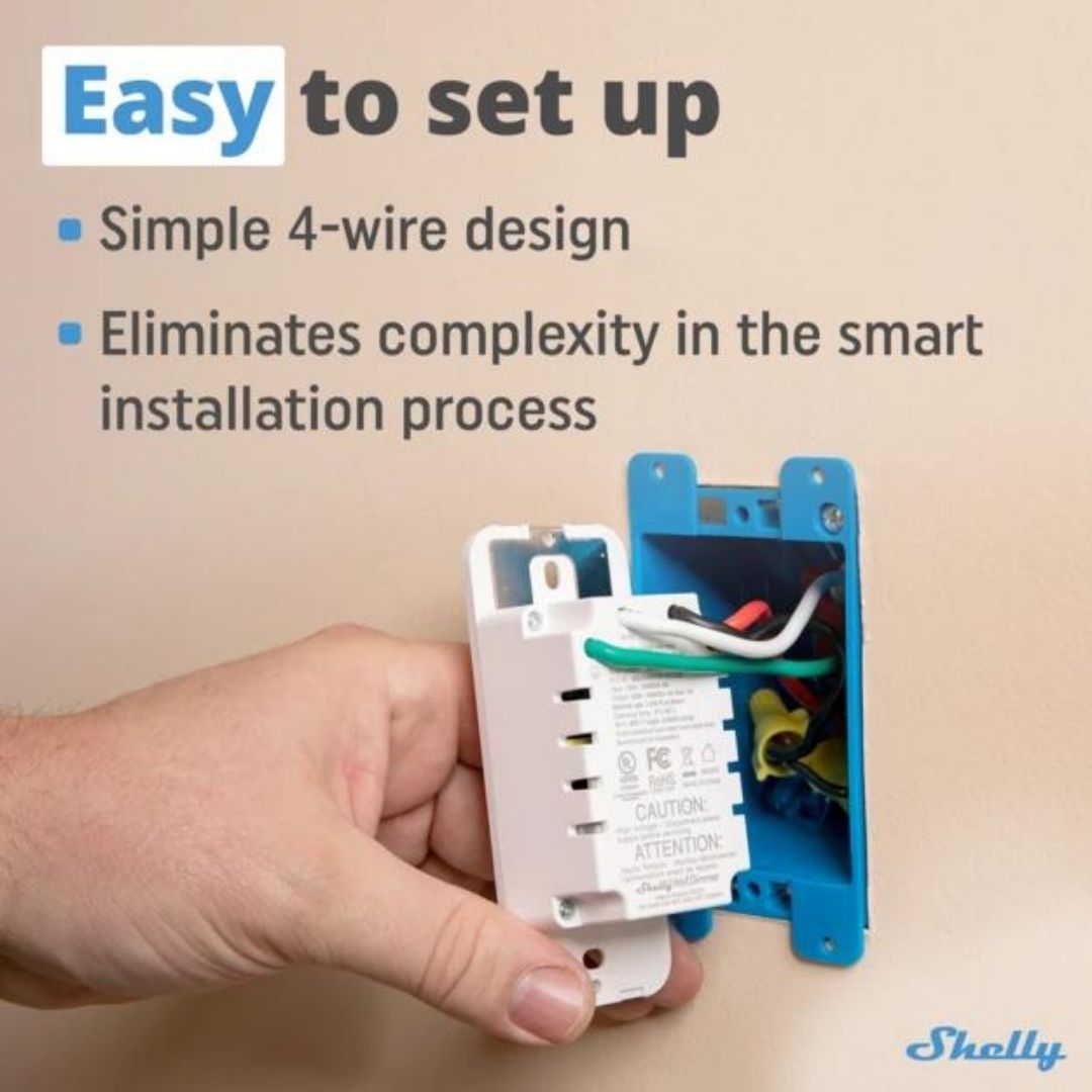 Regulador de intensidad de pared Shelly Plus con certificación UL. Regulador de intensidad de pared inteligente con Wi-Fi de última generación, diseño simple de 4 cables