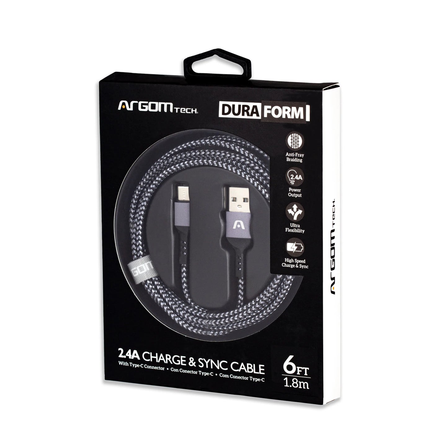Cable Type-C to USB 2.0, Fast Charging, Nylon Braided, 1.8M/6FT