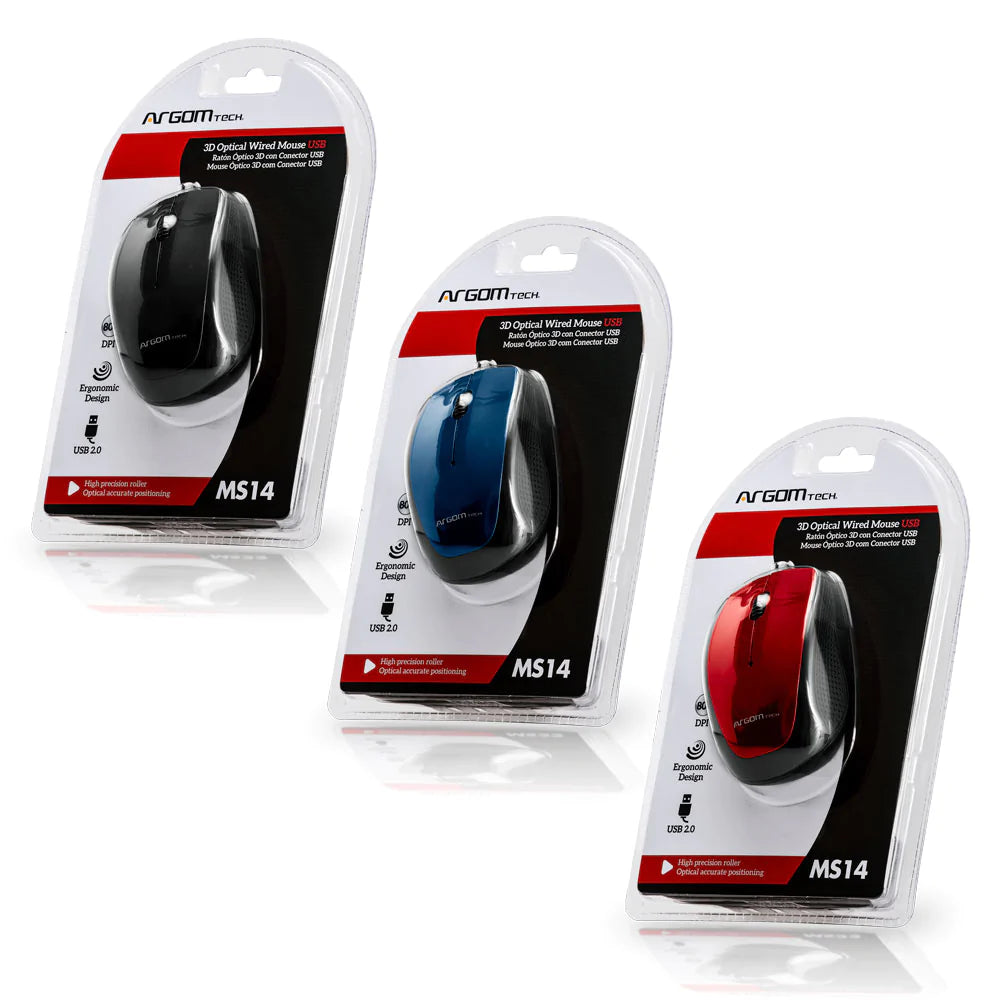 Mouse óptico 3D con cable USB ambidiestro