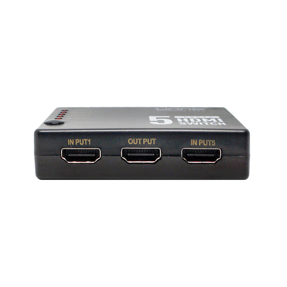 Switch HDMI 5 puertos 4K/2K - Compatible con 3D - HDMI 1.4 y HDCP 1.4 - Switch automático - Vable alimentado por USB - Control remoto con receptor IR.
