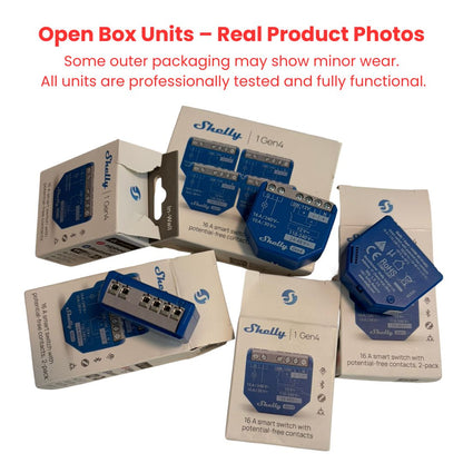 Shelly 1 Gen4. Interruptor de relé inteligente, 1 canal, 16 A, contactos secos. Wi-Fi, Zigbee, Matter. (Caja abierta)