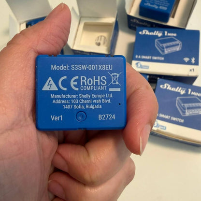 Shelly 1 Mini Gen3. El interruptor de relé inteligente Wi-Fi más pequeño, 1 canal, 8 A, contactos secos (caja abierta)