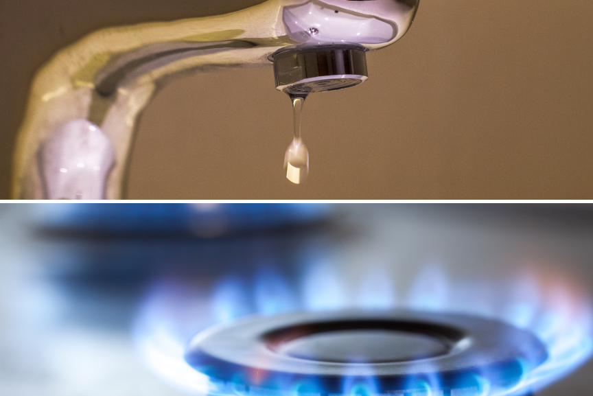 faucet with water leak and a gas burner