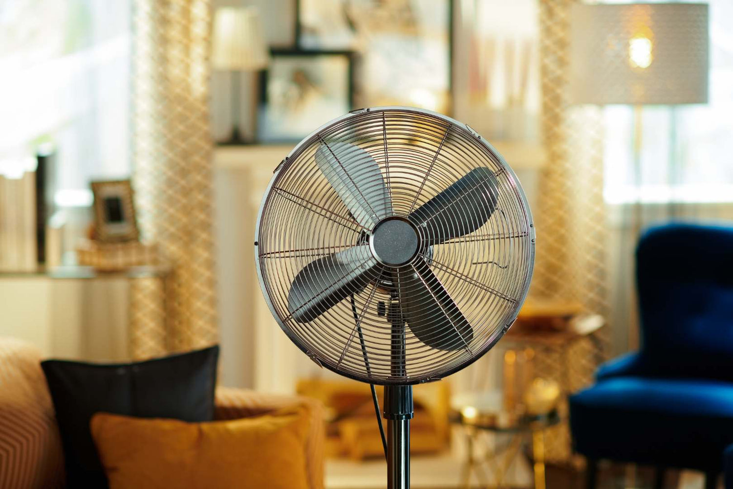 standing fan in a room