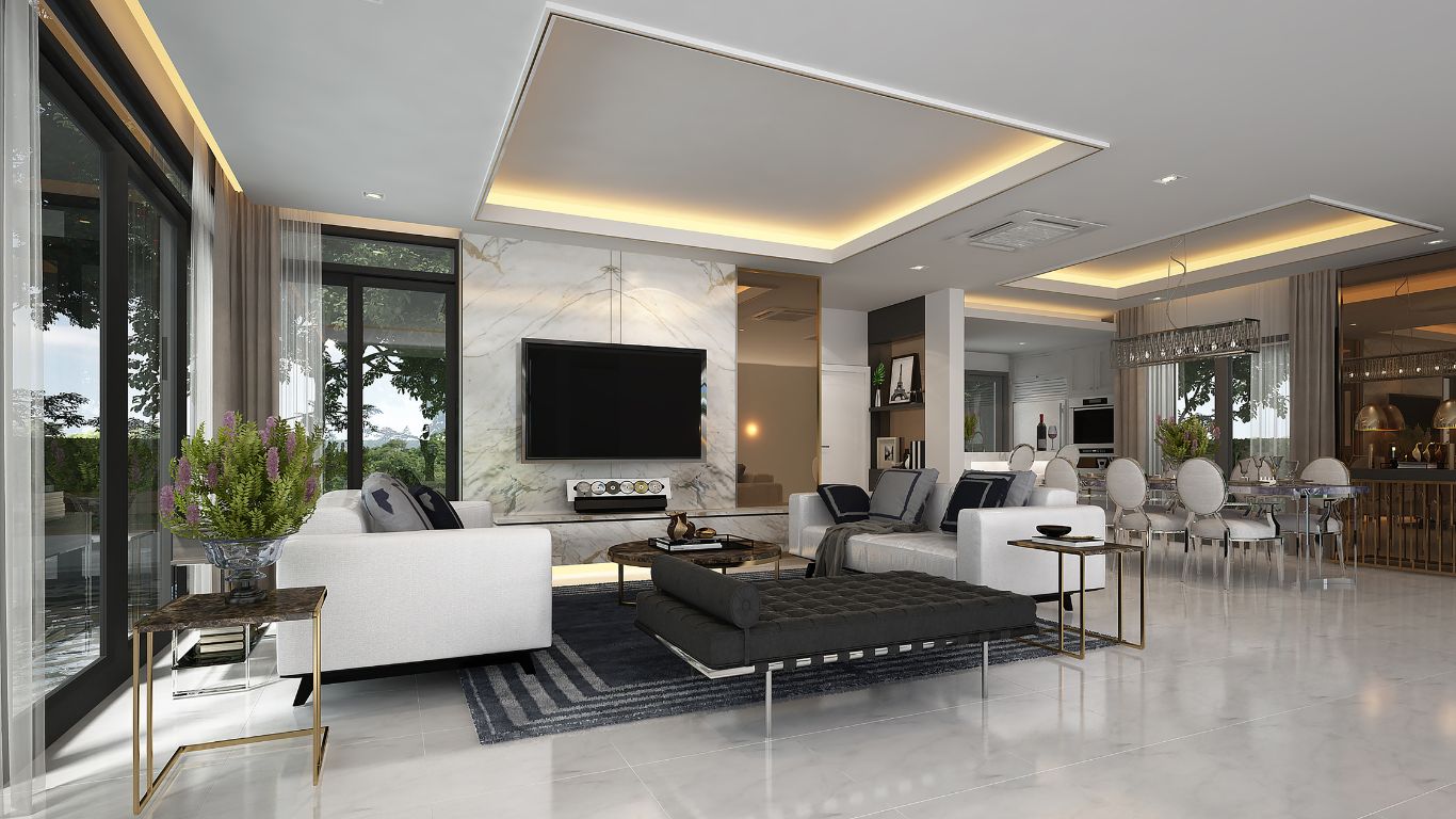 Living room with a low ceiling illuminated with Proluxe LEDs