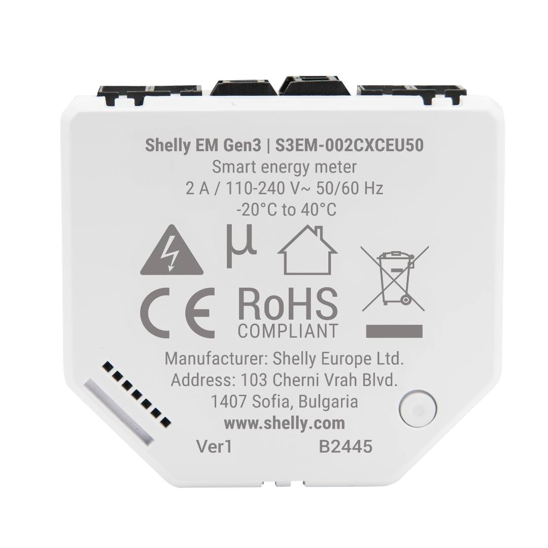 Shelly EM Gen3 50A. Smart Energy Meter with Dry Contact & Wi-Fi - Bluetooth