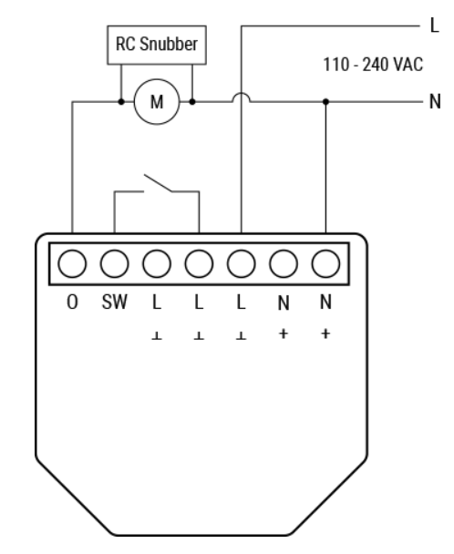 Shelly 1PM RC Snubber Wiring Example