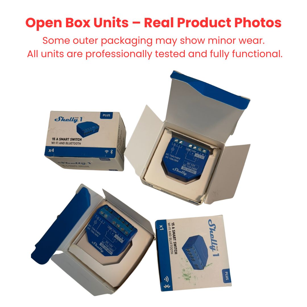 Shelly Plus 1 UL. WiFi Smart Relay Switch 15A, 1 Channel with Dry Contacts, No Hub Required. For Lights, Garage Doors & Automation (Open Box)