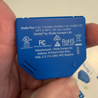 Shelly Plus 1 UL. WiFi Smart Relay Switch 15A, 1 Channel with Dry Contacts, No Hub Required. For Lights, Garage Doors & Automation (Open Box)