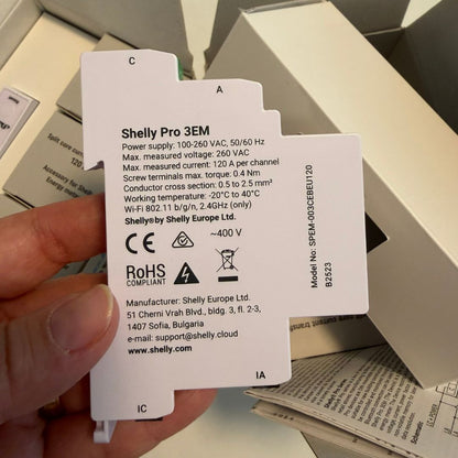 Shelly Pro 3EM. Medidor de energía trifásico inteligente para riel DIN. Conexión Wi-Fi, LAN y Bluetooth