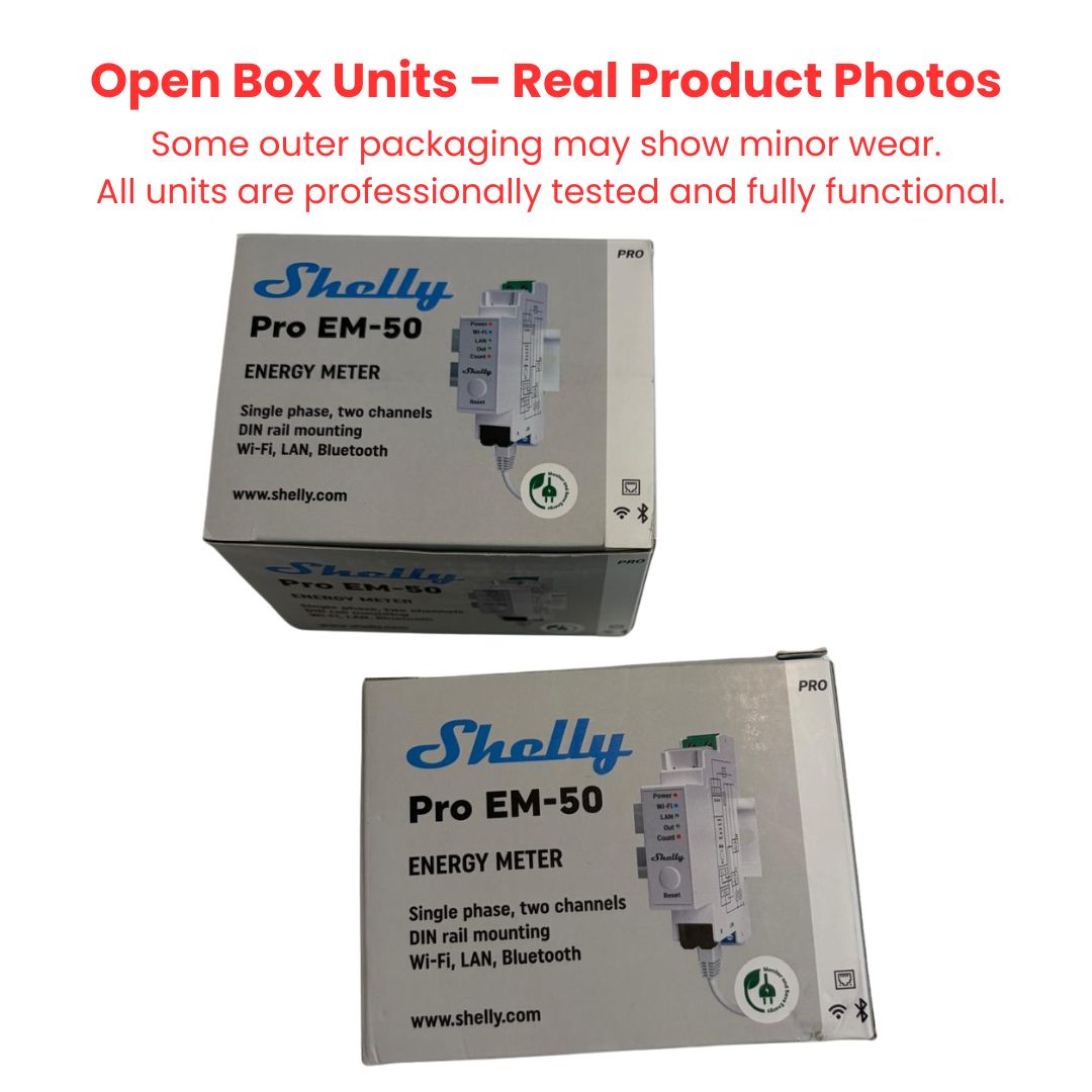 Shelly Pro EM-50 | 2-Channel DIN Rail Energy Meter with Contactor Control, WiFi, LAN & Modbus (Open Box)