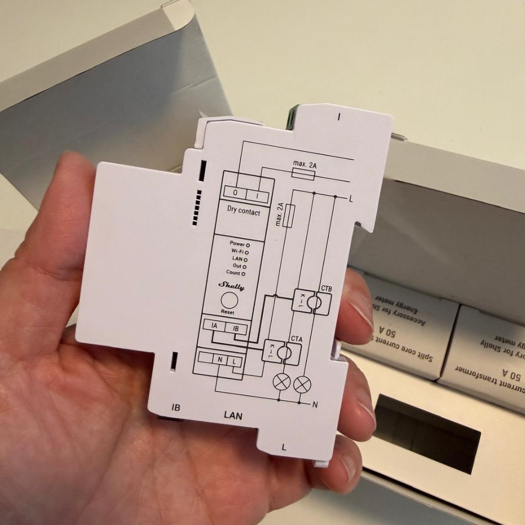 Shelly Pro EM-50 | 2-Channel DIN Rail Energy Meter with Contactor Control, WiFi, LAN & Modbus (Open Box)