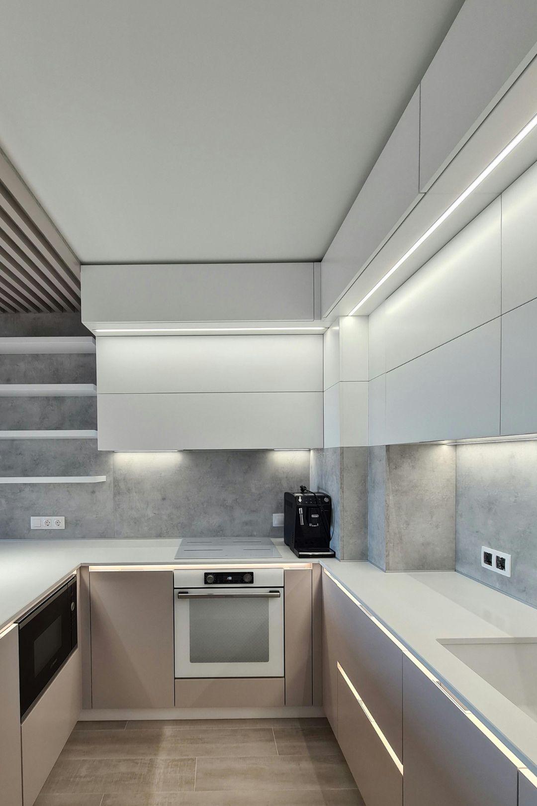 Under-cupboard and ceiling illuminated with Proluxe LEDs