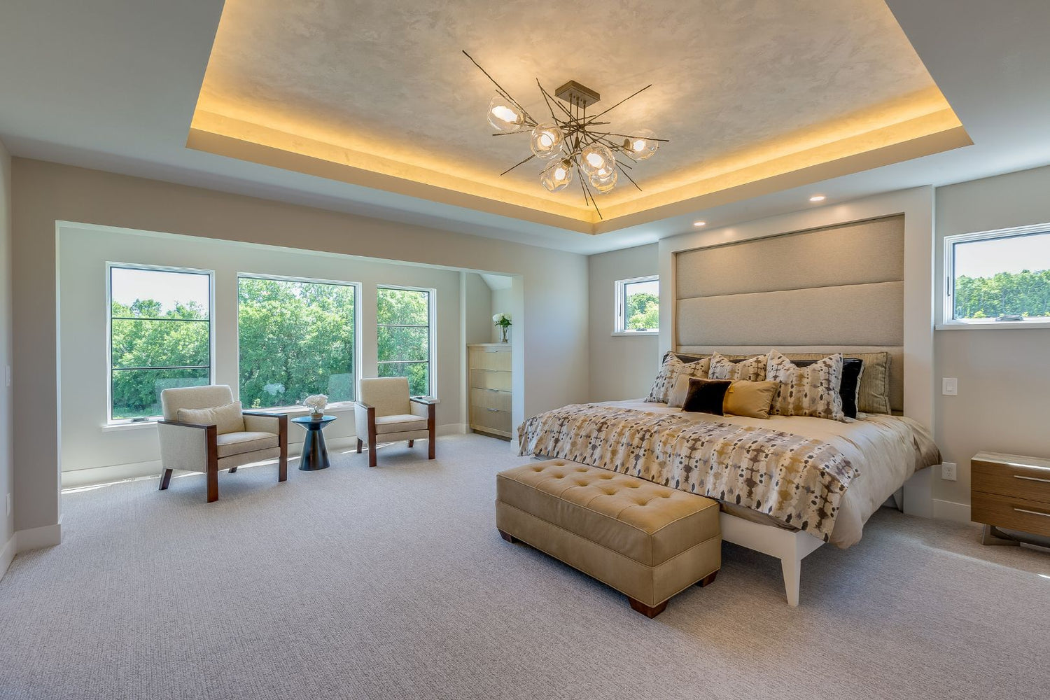 bedroom with a low ceiling illuminated with Proluxe LEDs