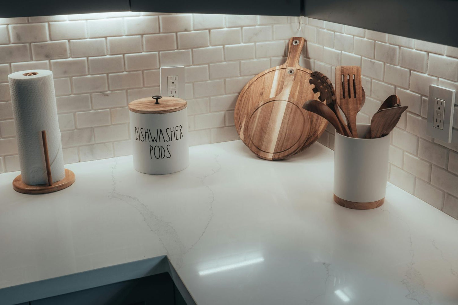 White kitchen undercabinet illuminated with Proluxe LED lighting