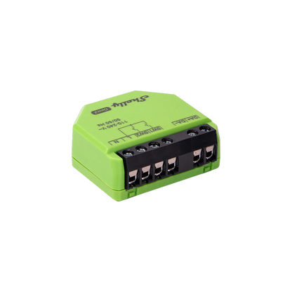 Green electronic component with connectors on a white background