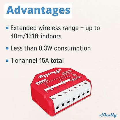 Shelly Wave 1PM US LR UL. Z-Wave Long Range Smart Relay with Power Monitoring (15A) (Open Box)