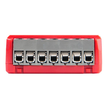 Red tool with multiple sockets on a white background