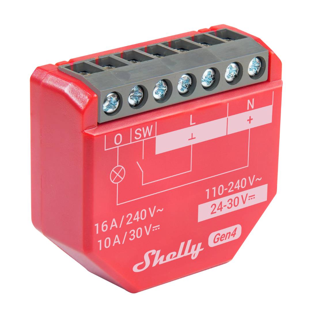 Red electronic device with wiring diagram on a white background