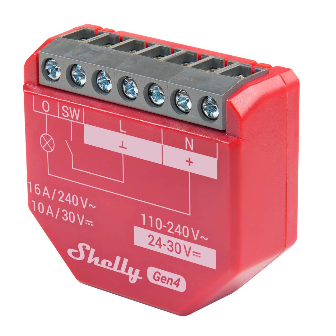 Red electronic device with wiring diagram on a white background