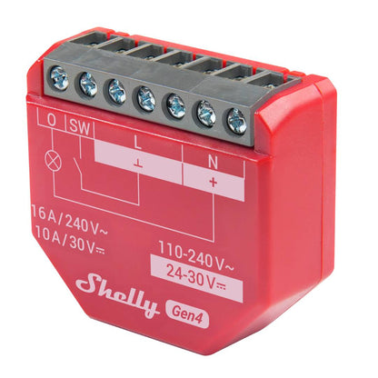 Red electronic device with wiring diagram on a white background