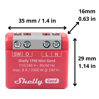 Shelly 1PM Mini Gen4. Wi-Fi, Zigbee, Matter Compact Smart Relay with Power Metering