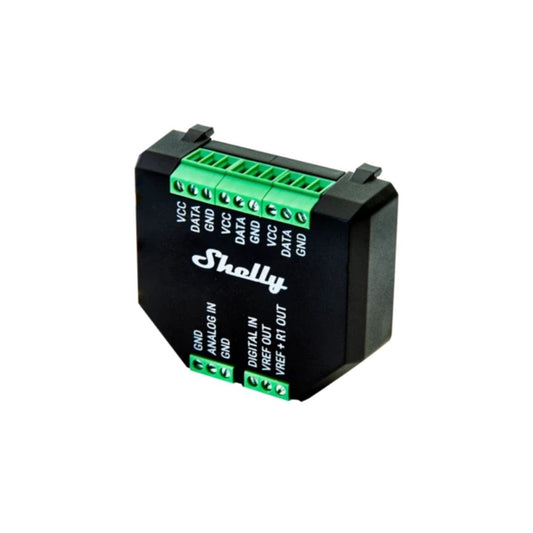 Shelly Plus AddOn. For Shelly Plus devices, use DS18B20, DHT22 sensors, analog and digital input.