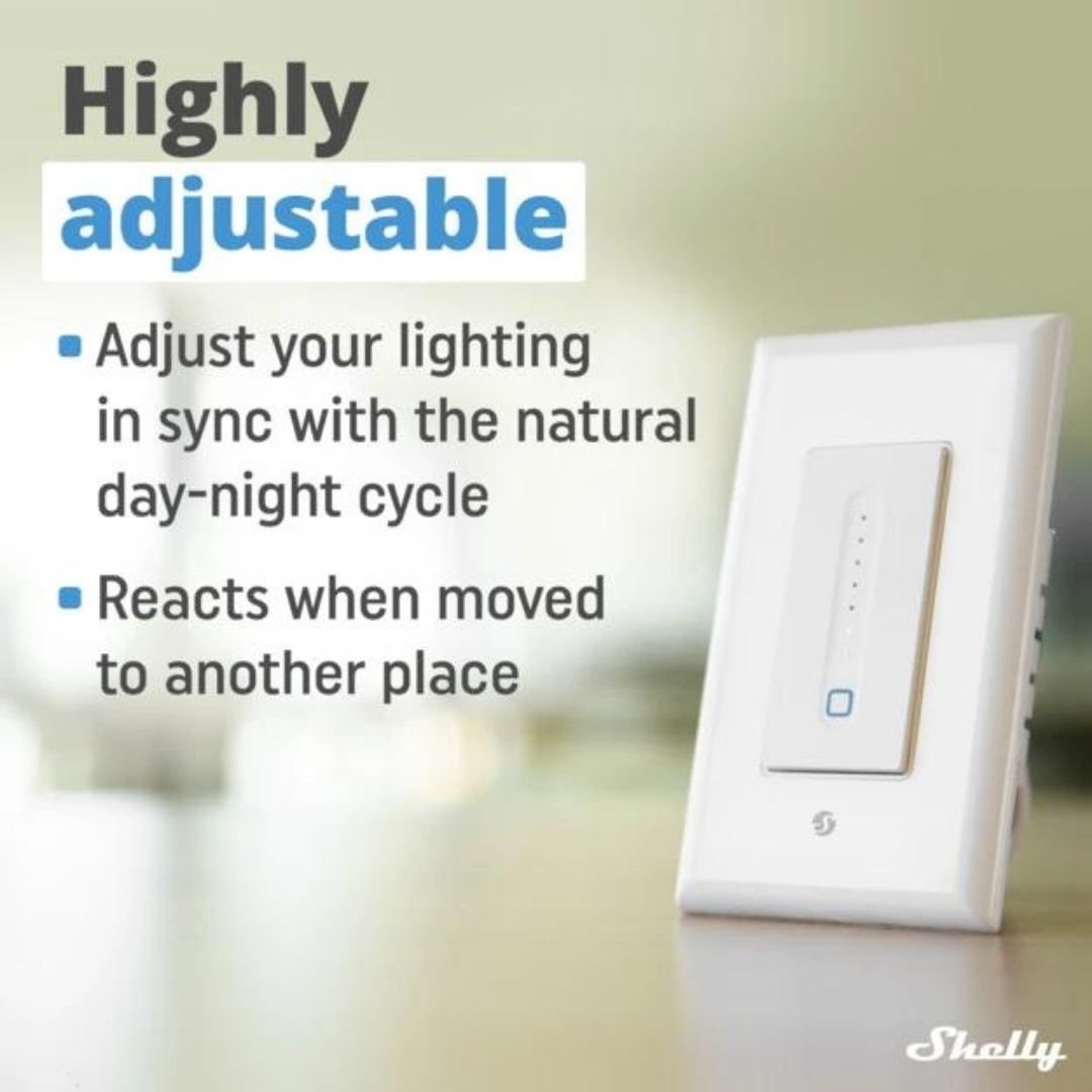 Regulador de intensidad de pared Shelly Plus con certificación UL. Regulador de intensidad de pared inteligente con Wi-Fi de última generación, diseño simple de 4 cables