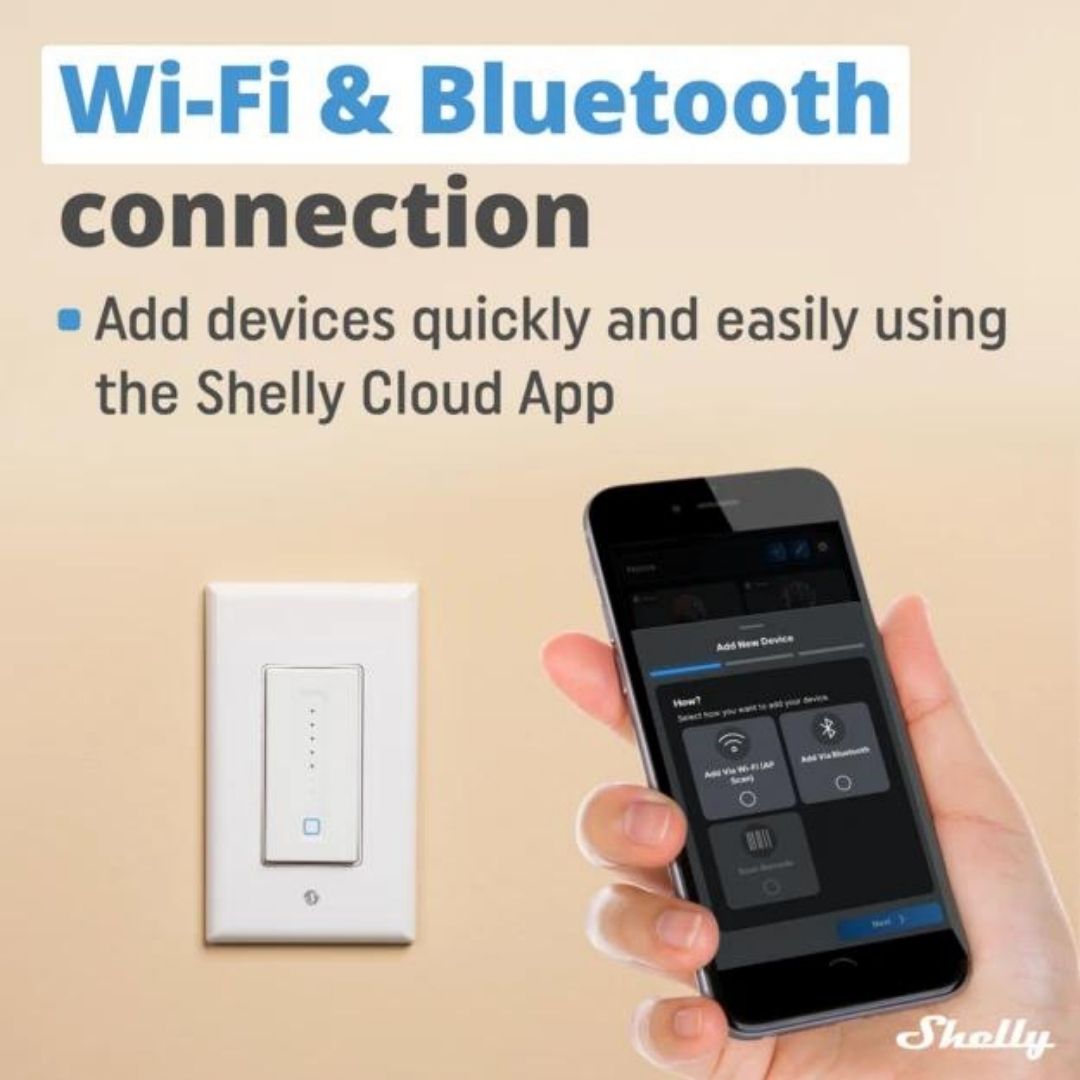Regulador de intensidad de pared Shelly Plus con certificación UL. Regulador de intensidad de pared inteligente con Wi-Fi de última generación, diseño simple de 4 cables
