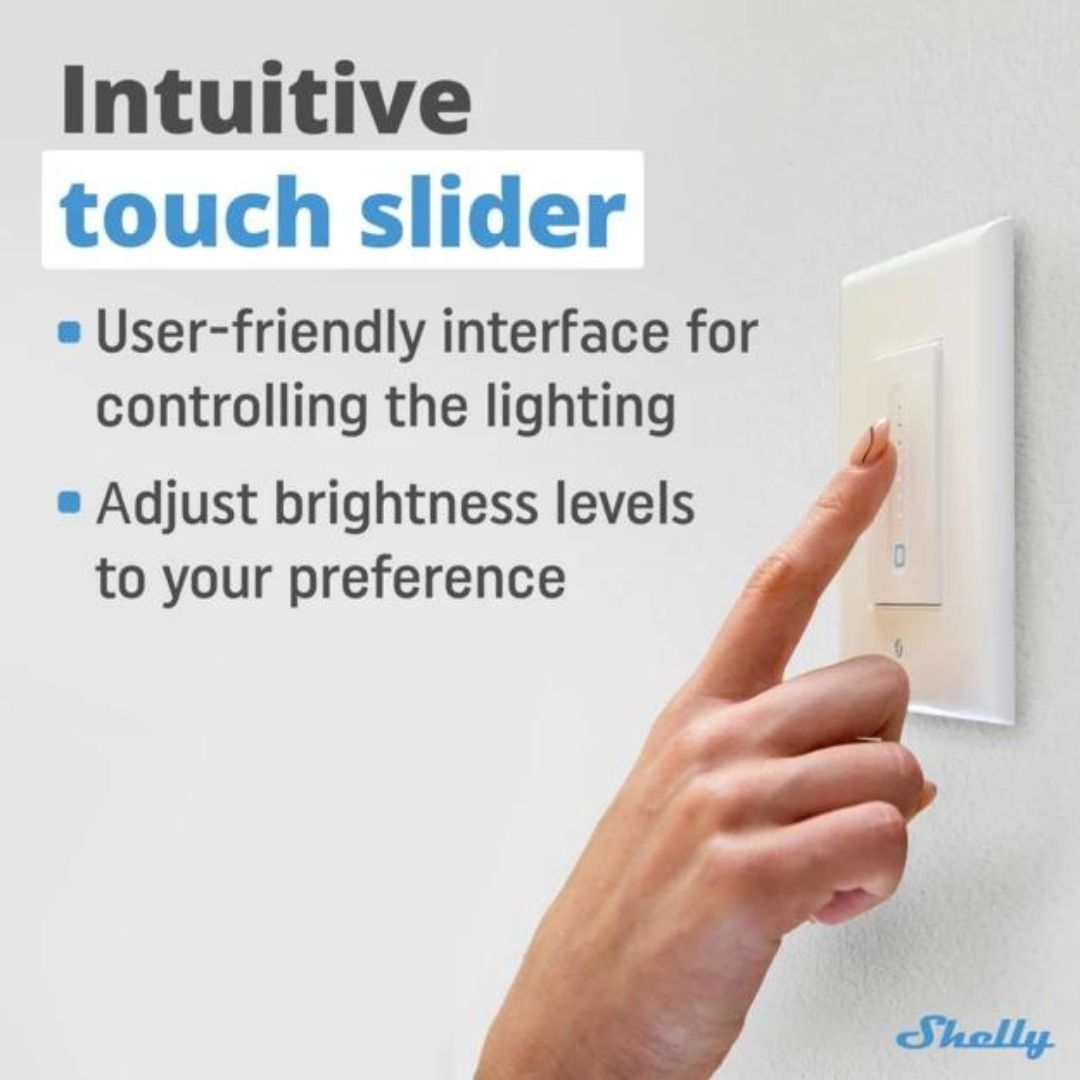 Regulador de intensidad de pared Shelly Plus con certificación UL. Regulador de intensidad de pared inteligente con Wi-Fi de última generación, diseño simple de 4 cables
