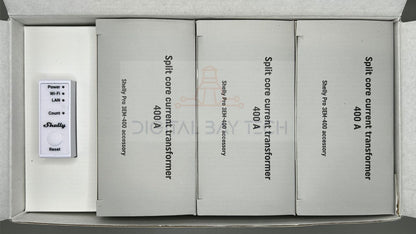 Shelly Pro 3EM-400. Smart Din Rail 3-Phase Energy Meter with 3 CT 400 Amp. Wi-Fi, LAN, and Bluetooth connection