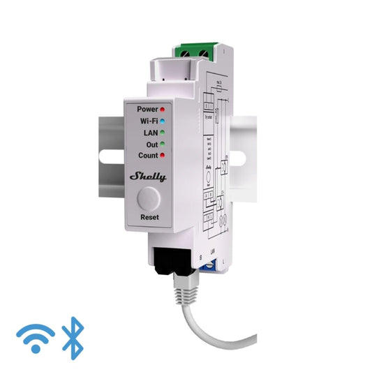 Shelly Pro EM-50. Smart Din Rail 2-Channel, Single Phase Energy Meter. Wi-Fi, LAN, and Bluetooth connection