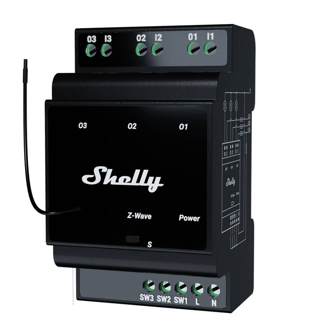 Shelly Wave Pro 3 LR. Z-Wave Long Range 3-Channel Smart Relay