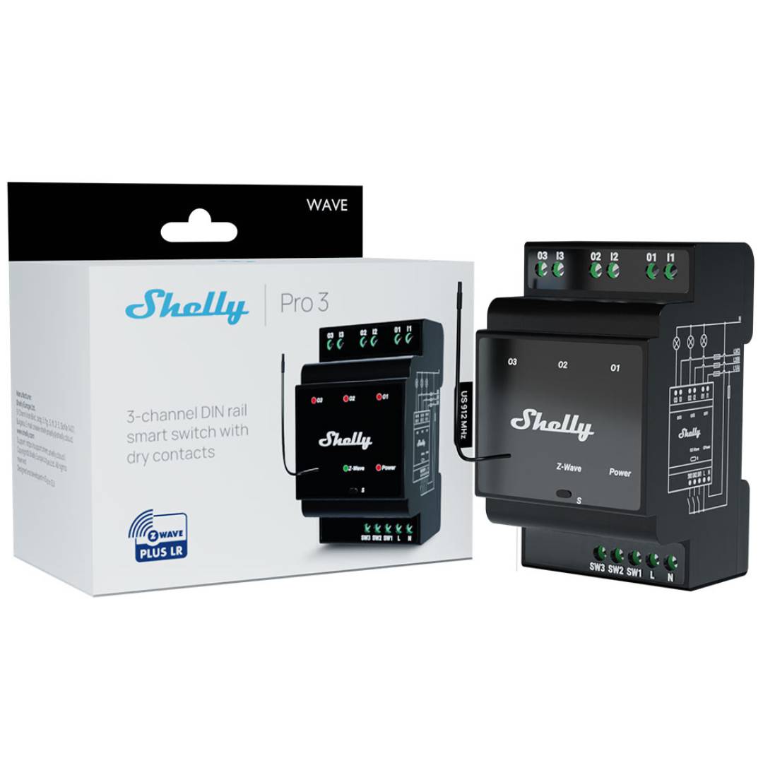 Shelly Wave Pro 3 LR. Z-Wave Long Range 3-Channel Smart Relay