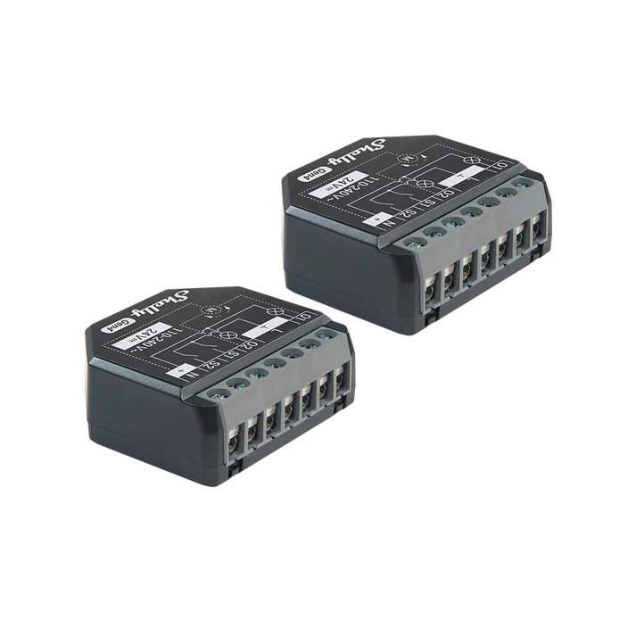 Shelly 2PM Gen4. Relé inteligente de doble canal para cubiertas, persianas y motores con monitoreo de energía para el control de cortinas, persianas y contraventanas. (Caja abierta)