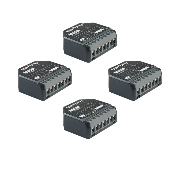 Shelly 2PM Gen4. Relé inteligente de doble canal para cubiertas, persianas y motores con monitoreo de energía para el control de cortinas, persianas y contraventanas. (Caja abierta)