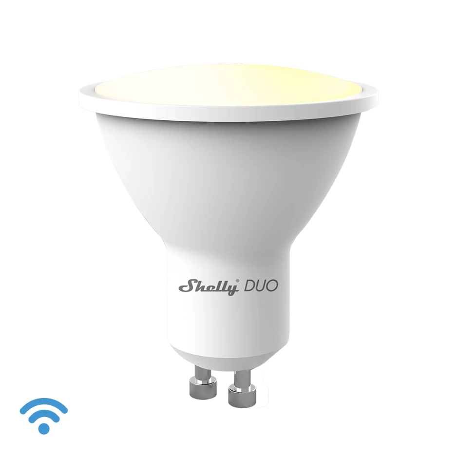 Shelly DUO GU10. Bombilla Inteligente GU10 Wi-Fi 4.8W Regulable - Brillo Blanco Cálido y Blanco Frío