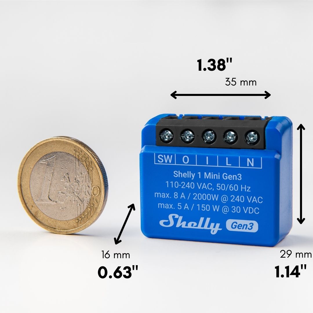 Shelly 1 Mini Gen3. Wi-Fi Smart Relay Switch, 1 channel 8A, dry