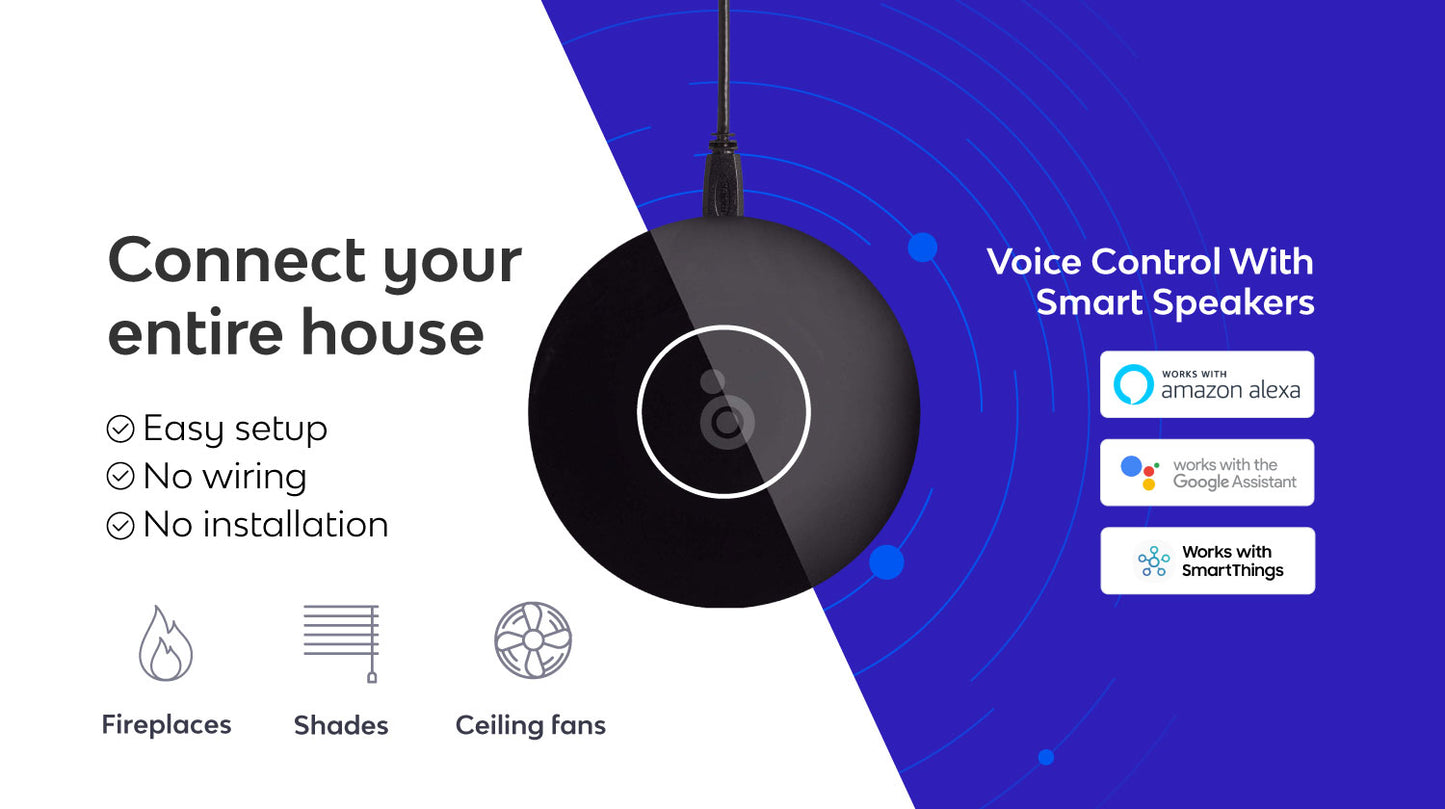 Bond Bridge - Smart home device with voice control features on a blue and white background