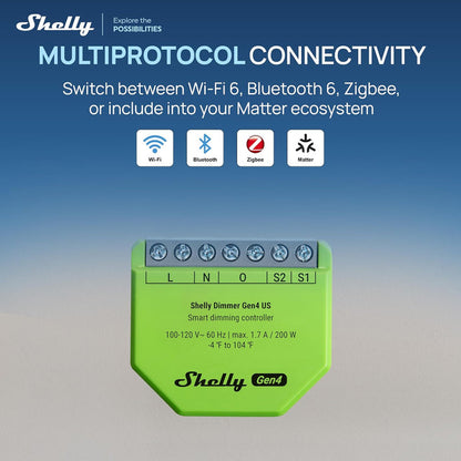 Shelly Dimmer Gen4 US UL-Certified – Smart Wi-Fi, Zigbee & Matter Dimmer Controller (Open Box)