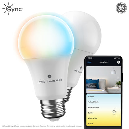 Bombilla inteligente Cync Tunable White A19. Bluetooth y Wi-Fi, funciona con Alexa y Google Home (paquete de 2; el empaque puede variar)