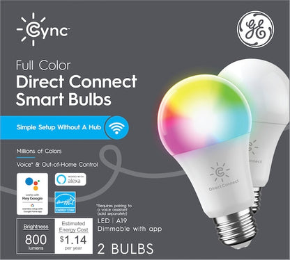 Cync by GE Full Color Direct Connect Smart Bulb - 2 LED A19 Bulbs (Packaging May Vary)