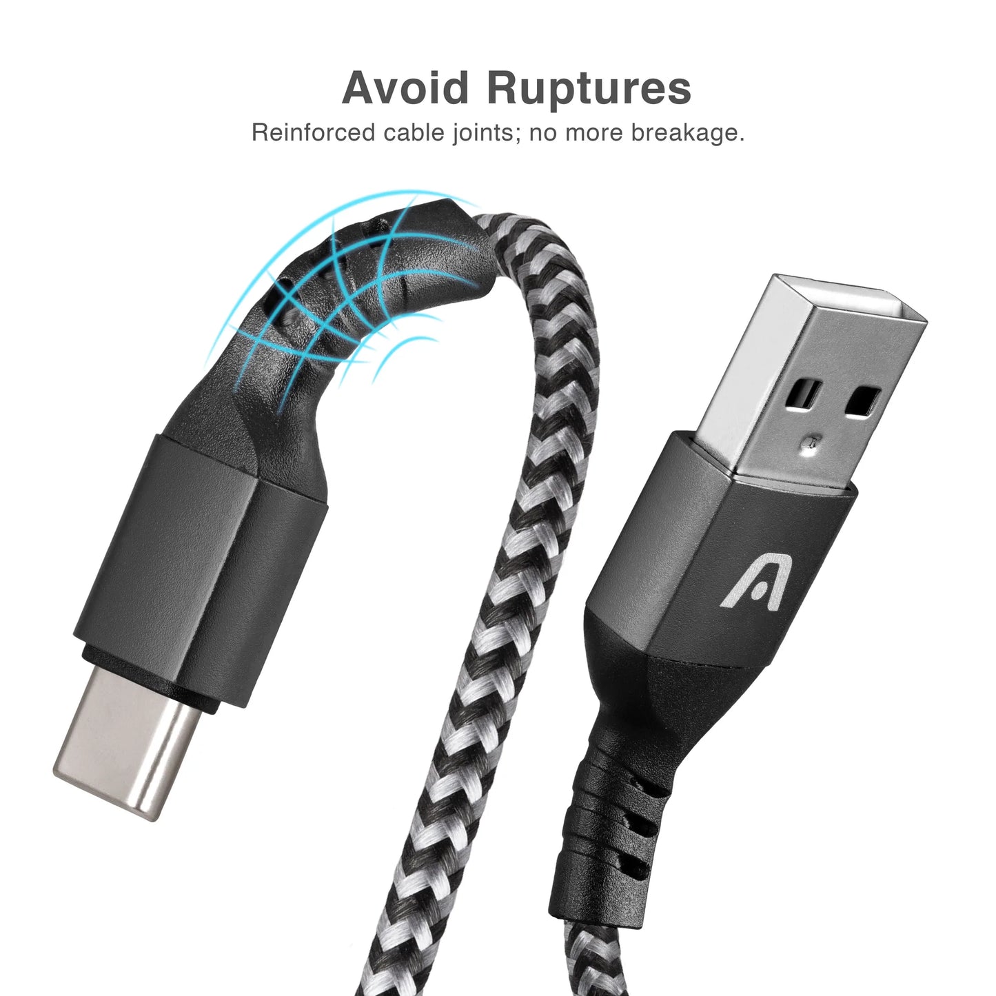 Cable Type-C to USB 2.0, Fast Charging, Nylon Braided, 1.8M/6FT