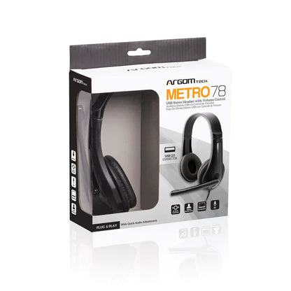 Auriculares Estéreo con Micrófono y Control de Volumen Conector USB. Metro 78