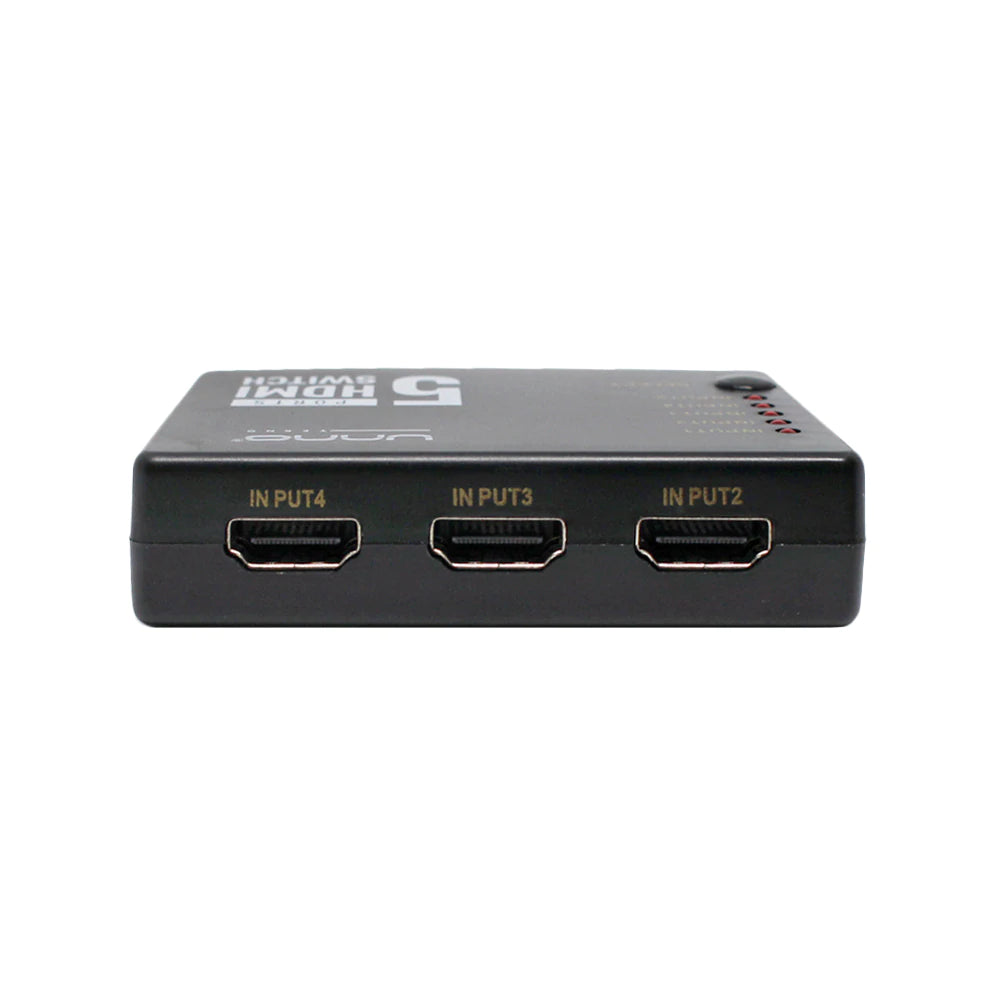 Switch HDMI 5 puertos 4K/2K - Compatible con 3D - HDMI 1.4 y HDCP 1.4 - Switch automático - Vable alimentado por USB - Control remoto con receptor IR.