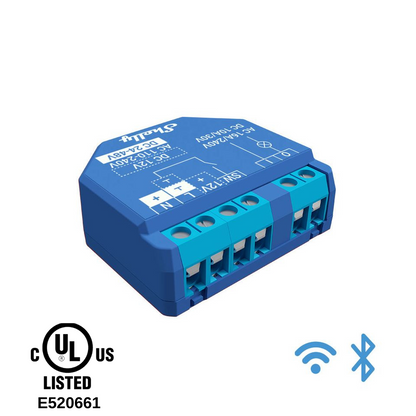 Shelly Plus 1 UL certified. Wi-Fi operated smart relay switch, 1 channel 15A, with dry contacts