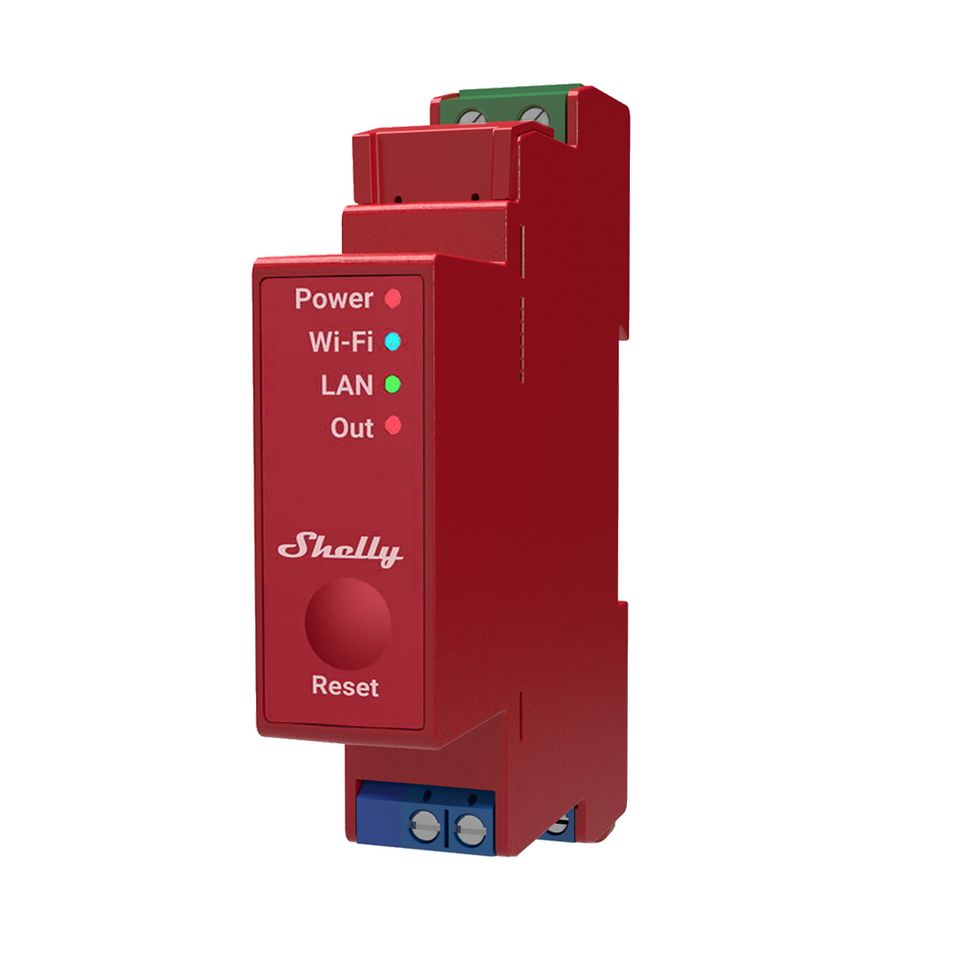 Shelly Pro 1PM. UL Certified. Professional 1-channel DIN rail smart relay switch up to 16A with power metering. Wi-Fi, LAN and Bluetooth connection